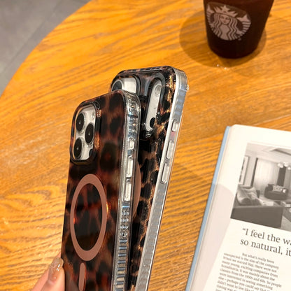 Leopard Cheetah Animal Print Phone Case for Iphone 17 Pro Max/17 Air/16 Pro 15 14 plus 13,Magnetic Cute Sparkle Glossy Silicone Shockproof Protective Cover for Women Men