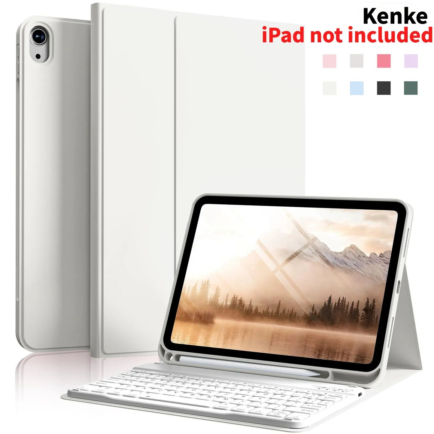 Kenke Bluetooth Keyboard Tablet Case with Pencil Holder - Magnetic Computer Accessory, Multi-Angle Stand, Handheld Protection, Mobile Cells Casing Compatible with Ipad 7Th/8Th/9Th/10Th/11Th Gen, A16 Model, Ipad Air 11-13 In