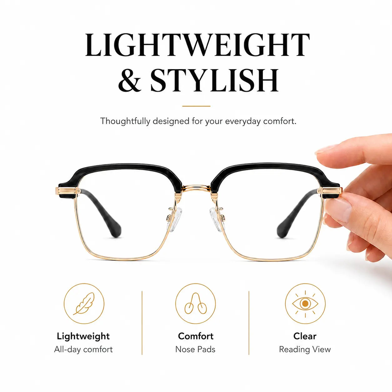 Photochromic Progressive Multifocal Presbyopia Readers Reading Glasses with Blue Light Blocking & UV400 Protection Semi-Rimless Black Gold Frame for Work Travel & Everyday Use Dealsforyoudays