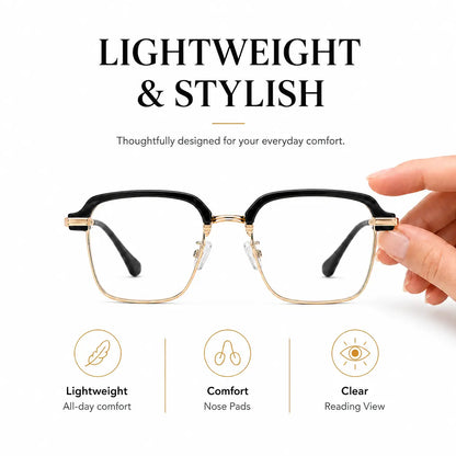 Photochromic Progressive Multifocal Presbyopia Readers Reading Glasses with Blue Light Blocking & UV400 Protection Semi-Rimless Black Gold Frame for Work Travel & Everyday Use Dealsforyoudays