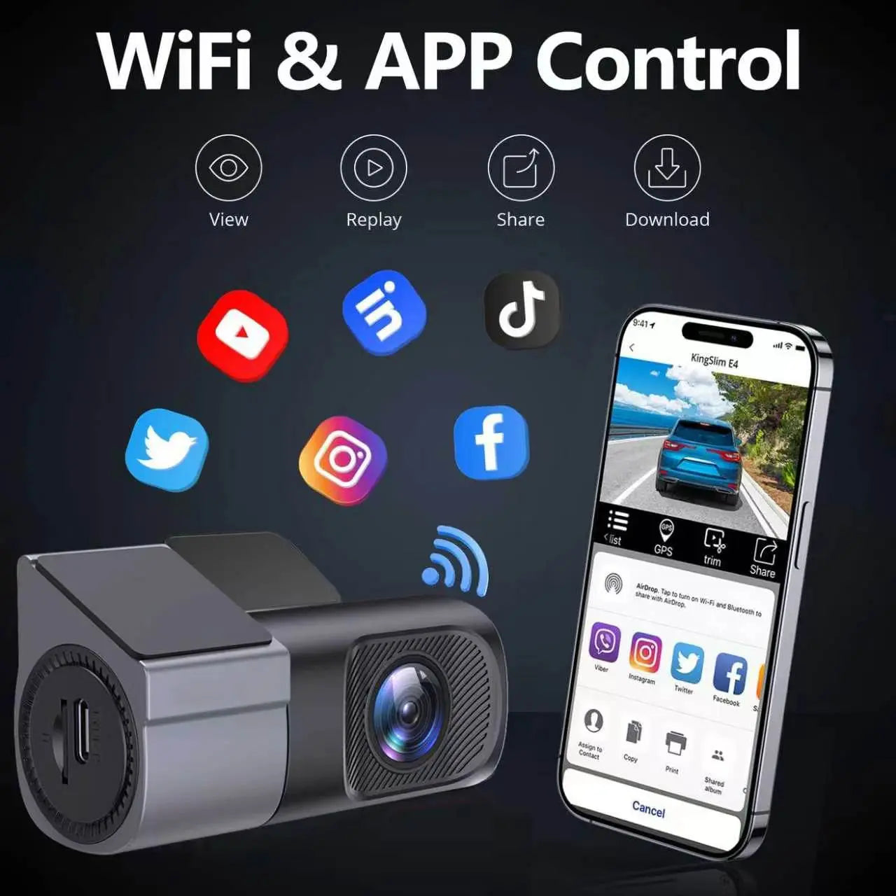 Wired Wifi Dash Cam 1080P HD | 360° Rotatable Mini Car Camera with Night Vision, Loop Recording, 24H Parking Monitor Dvr Card Storage