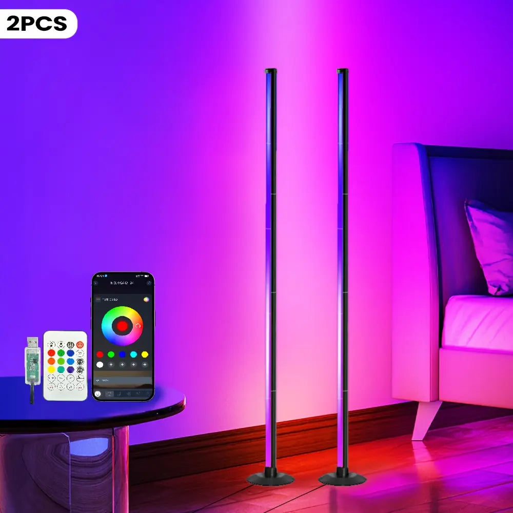 RGB Corner Floor Lamp with Music Sync, Smart LED Ambient Light with App & Remote Control for Bedroom, Gaming Room & Living Room Decor