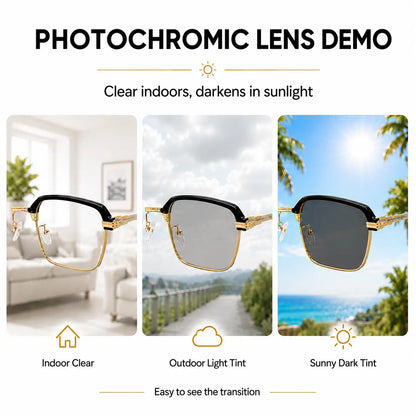Photochromic Progressive Multifocal Presbyopia Readers Reading Glasses with Blue Light Blocking & UV400 Protection Semi-Rimless Black Gold Frame for Work Travel & Everyday Use Dealsforyoudays