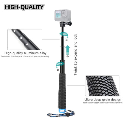Aluminum Alloy Monopod Selfie Stick Hand Grip Pole for Gopro Hero 13 12 11 10 9 8 7 Insta360 SJCAM AKASO DJI OSMO Action Camera