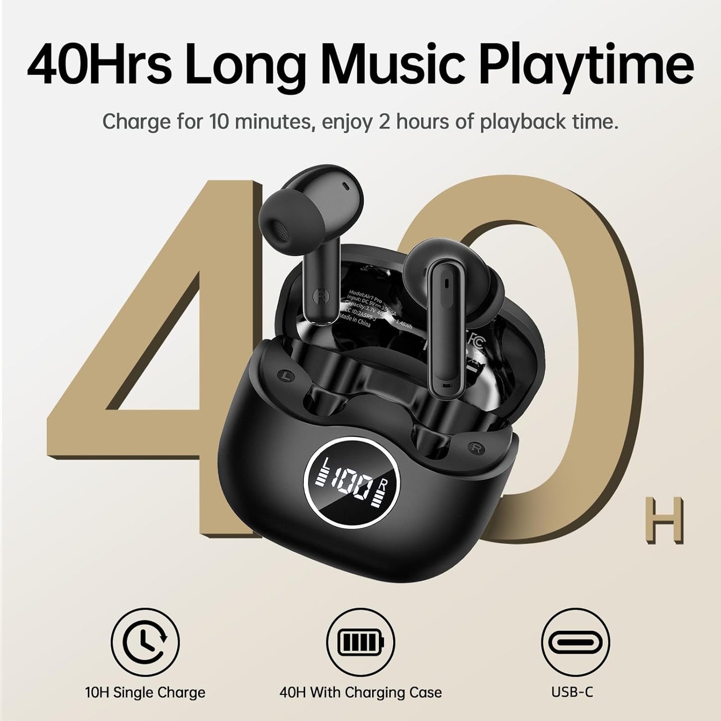 Air7 Pro Noise Cancelling Earbuds - Bluetooth 5.4, 40H Battery