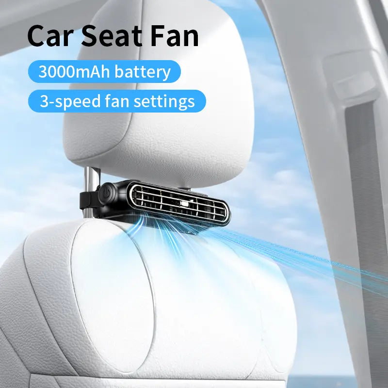 Car Seat Velcro Fan: 3 Adjustable Speeds, Built-In 3000Mah Battery, USB Charging, Suitable for Cars, Golf Carts, and Travel Rvs