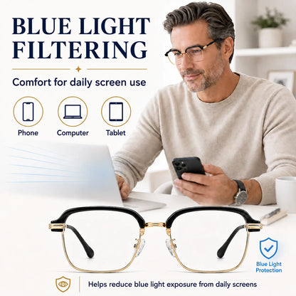Photochromic Progressive Multifocal Presbyopia Readers Reading Glasses with Blue Light Blocking & UV400 Protection Semi-Rimless Black Gold Frame for Work Travel & Everyday Use Dealsforyoudays