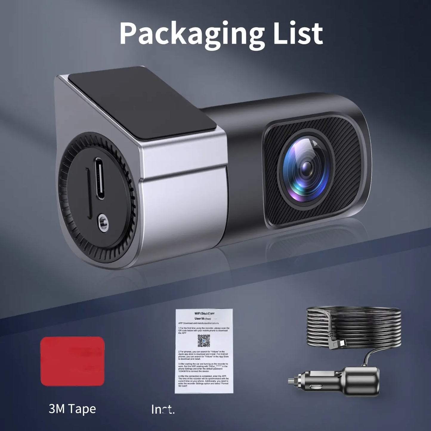 Wired Wifi Dash Cam 1080P HD | 360° Rotatable Mini Car Camera with Night Vision, Loop Recording, 24H Parking Monitor Dvr Card Storage