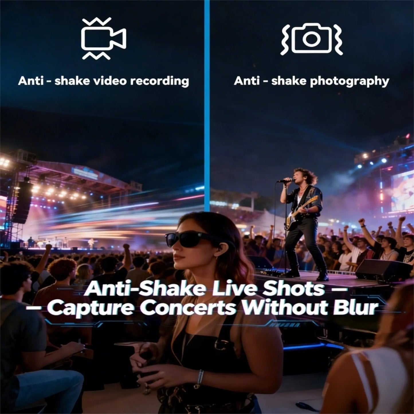 2026 New Smart AI Camera Glasses With8Mp Camera Glasses,1080P Anti-Shake Video Recording,Button Touch Adjustment for Travel Outdoor Adventures Hands-Free Photography 139 Languages Real-Time Translation Bluetooth Wireless Wearable Video Recording