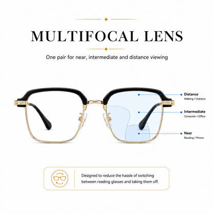 Photochromic Progressive Multifocal Presbyopia Readers Reading Glasses with Blue Light Blocking & UV400 Protection Semi-Rimless Black Gold Frame for Work Travel & Everyday Use Dealsforyoudays