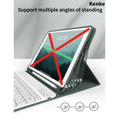 Kenke Bluetooth Keyboard Tablet Case with Pencil Holder - Magnetic Computer Accessory, Multi-Angle Stand, Handheld Protection, Mobile Cells Casing Compatible with Ipad 7Th/8Th/9Th/10Th/11Th Gen, A16 Model, Ipad Air 11-13 In