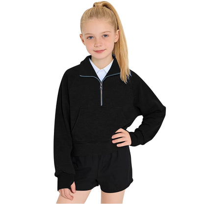 Girls Sweatshirts Half Zip Pullover Long Sleeve with Pocket and Thumb Hole Casual Fashion Fall Winter Clothes for Kids 5-14Y