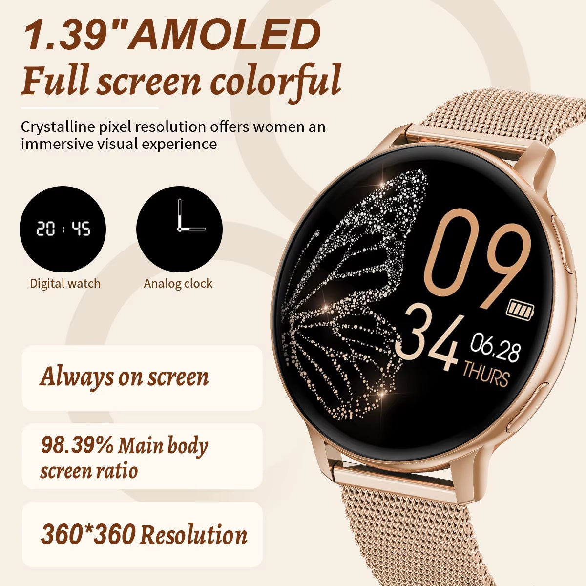 Bluetooth Call Smart Watch Women Fashion Watches Custom Dial Sport Fitness Health Tracker Smartwatch for Android IOS 2026