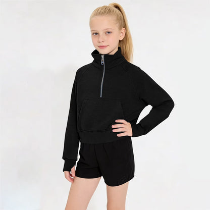 Girls Sweatshirts Half Zip Pullover Long Sleeve with Pocket and Thumb Hole Casual Fashion Fall Winter Clothes for Kids 5-14Y