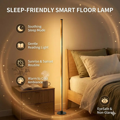 RGB Corner Floor Lamp with Music Sync, Smart LED Ambient Light with App & Remote Control for Bedroom, Gaming Room & Living Room Decor