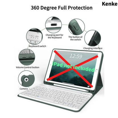 Kenke Bluetooth Keyboard Tablet Case with Pencil Holder - Magnetic Computer Accessory, Multi-Angle Stand, Handheld Protection, Mobile Cells Casing Compatible with Ipad 7Th/8Th/9Th/10Th/11Th Gen, A16 Model, Ipad Air 11-13 In