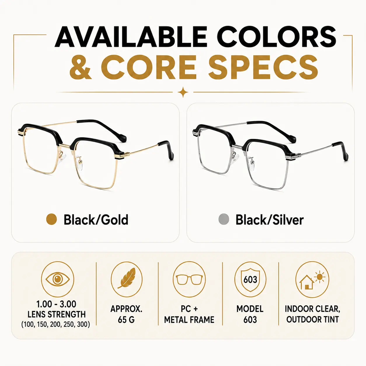 Photochromic Progressive Multifocal Presbyopia Readers Reading Glasses with Blue Light Blocking & UV400 Protection Semi-Rimless Black Gold Frame for Work Travel & Everyday Use Dealsforyoudays