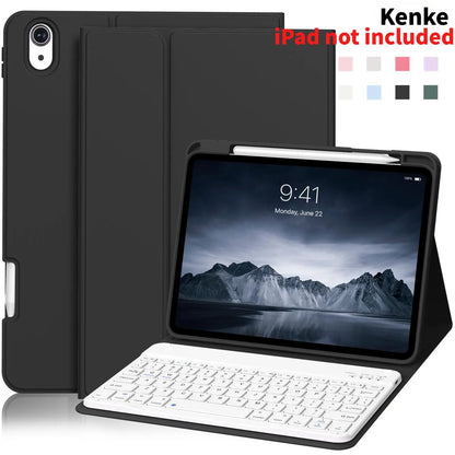 Kenke Bluetooth Keyboard Tablet Case with Pencil Holder - Magnetic Computer Accessory, Multi-Angle Stand, Handheld Protection, Mobile Cells Casing Compatible with Ipad 7Th/8Th/9Th/10Th/11Th Gen, A16 Model, Ipad Air 11-13 In