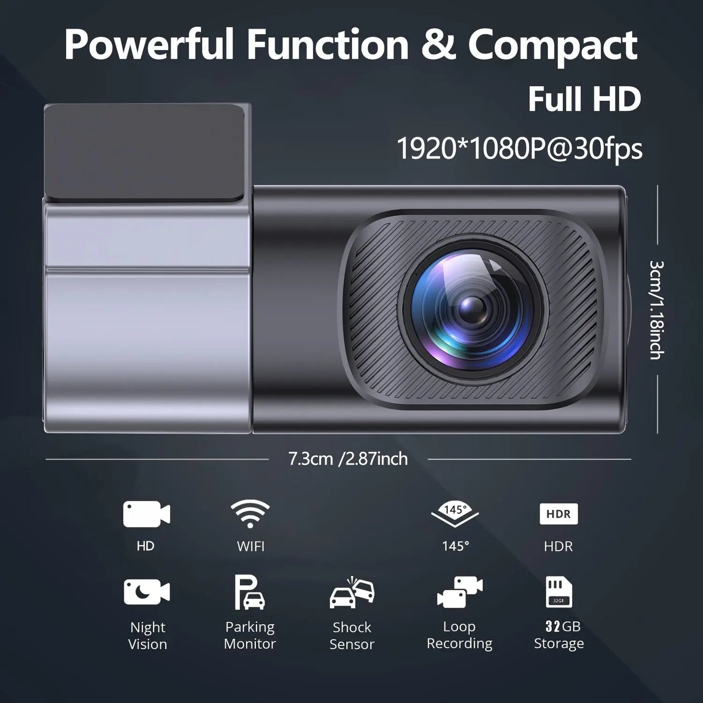 Wired Wifi Dash Cam 1080P HD | 360° Rotatable Mini Car Camera with Night Vision, Loop Recording, 24H Parking Monitor Dvr Card Storage