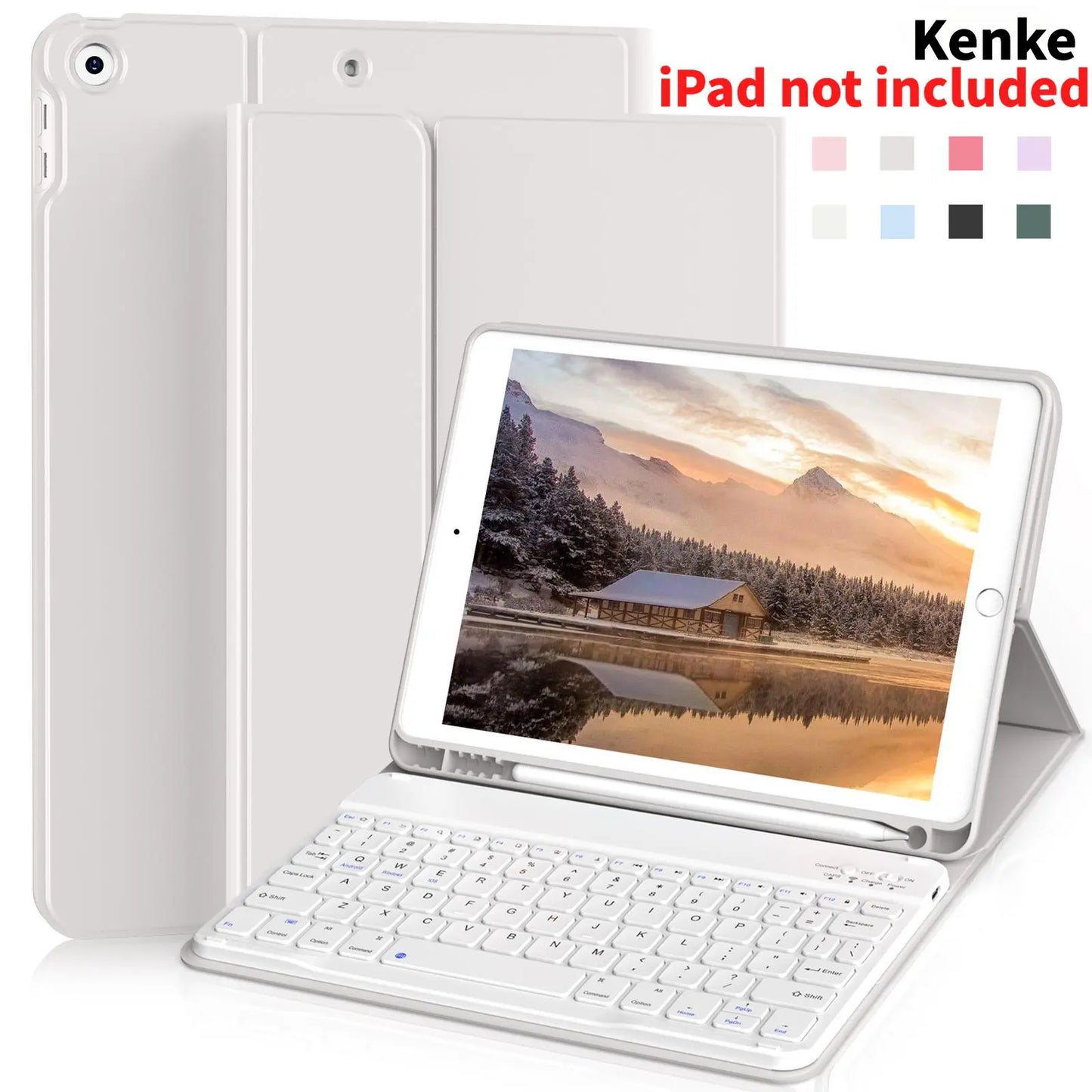 Kenke Bluetooth Keyboard Tablet Case with Pencil Holder - Magnetic Computer Accessory, Multi-Angle Stand, Handheld Protection, Mobile Cells Casing Compatible with Ipad 7Th/8Th/9Th/10Th/11Th Gen, A16 Model, Ipad Air 11-13 In